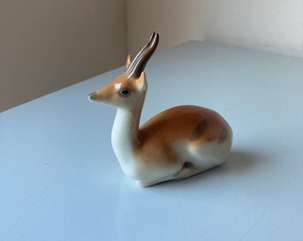 Vintage Lomonosov USSR Porcelain Gazelle Figurine – Mid-Century Russian Animal Collectible