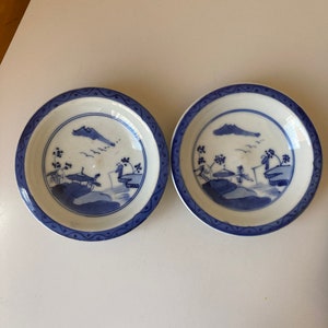 Pair of Vintage Japanese Blue and White Porcelain Dishes