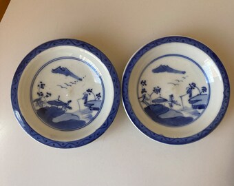 イタリアの青と白の磁器の風景皿 7 枚セット – 1920 年代 - 1930 年代