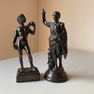 Pair of Vintage Cast Metal Italian Souvenir Figurines, Julius Caesar and David