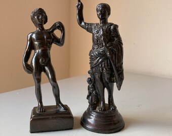 Pair of Vintage Cast Metal Italian Souvenir Figurines, Julius Caesar and David