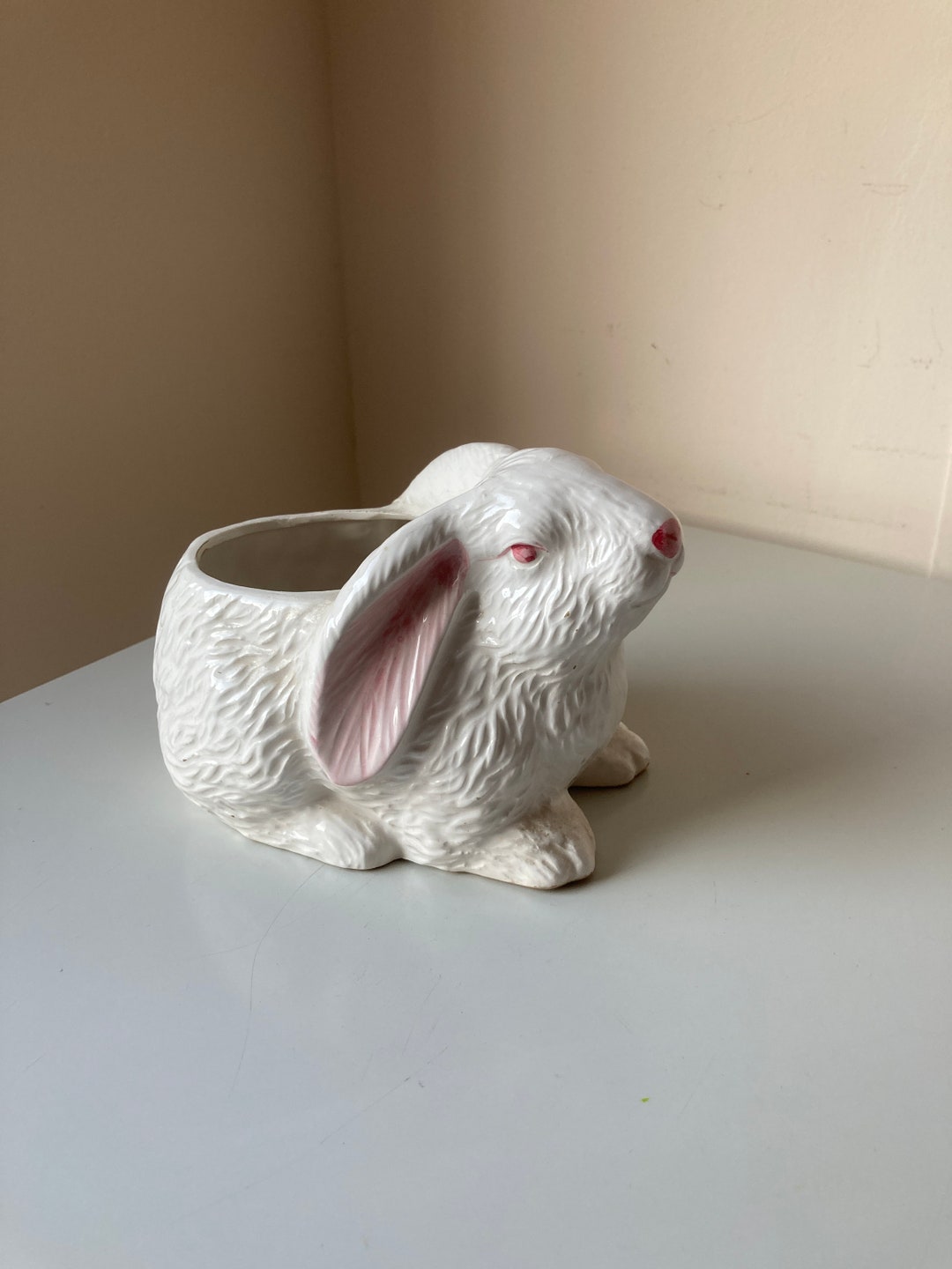 Vintage Porcelain Rabbit Planter White With Pink Accents - Etsy