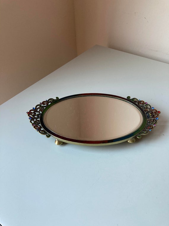 Two s Company Austrian Crystal Vanity Table Mirror Gemmed Tray
