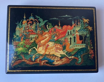 Palekh Russian Lacquer Box - Artist Vitalij Borisov - 2003 - Ruslan and Ludmila