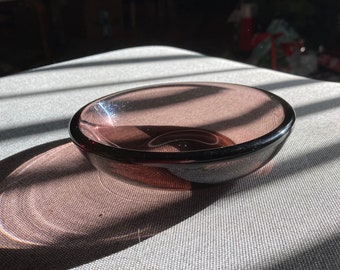 Signed Venini Murano Italia Purple Glass Bowl – Vintage Italian Art Glass – Mid Century Modern