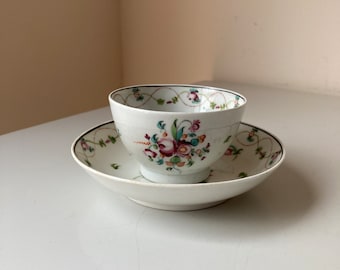 18th Century New Hall Porcelain Tea Bowl & Saucer with Floral Decoration - Pattern 241