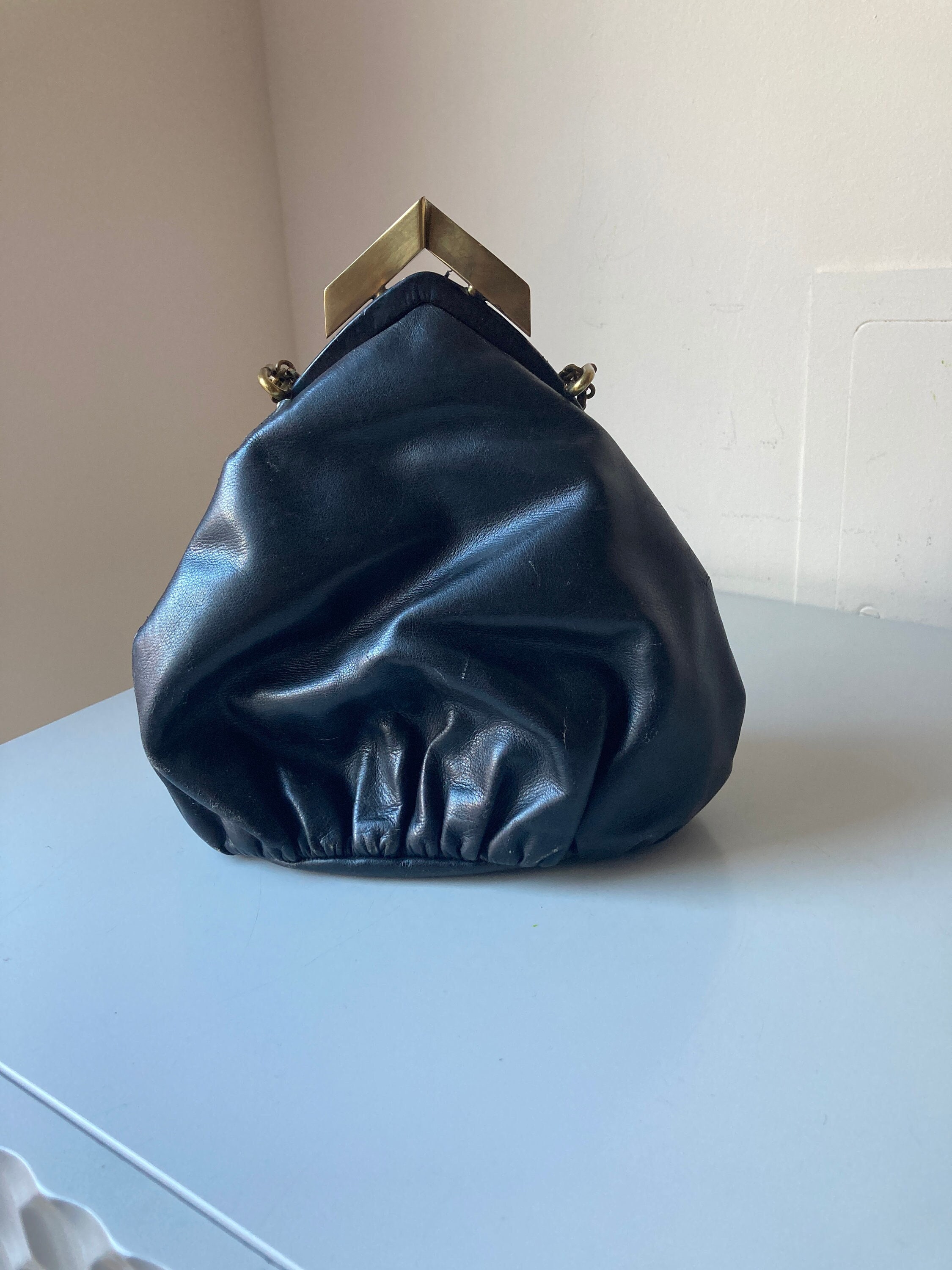 1950s Black Leather Jacqueline Mode Bag Purse by David Stair