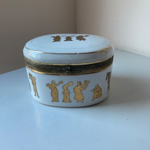 Vintage ISCO Porcelain Dresser Box with Gold Gilt Greco Roman Figures
