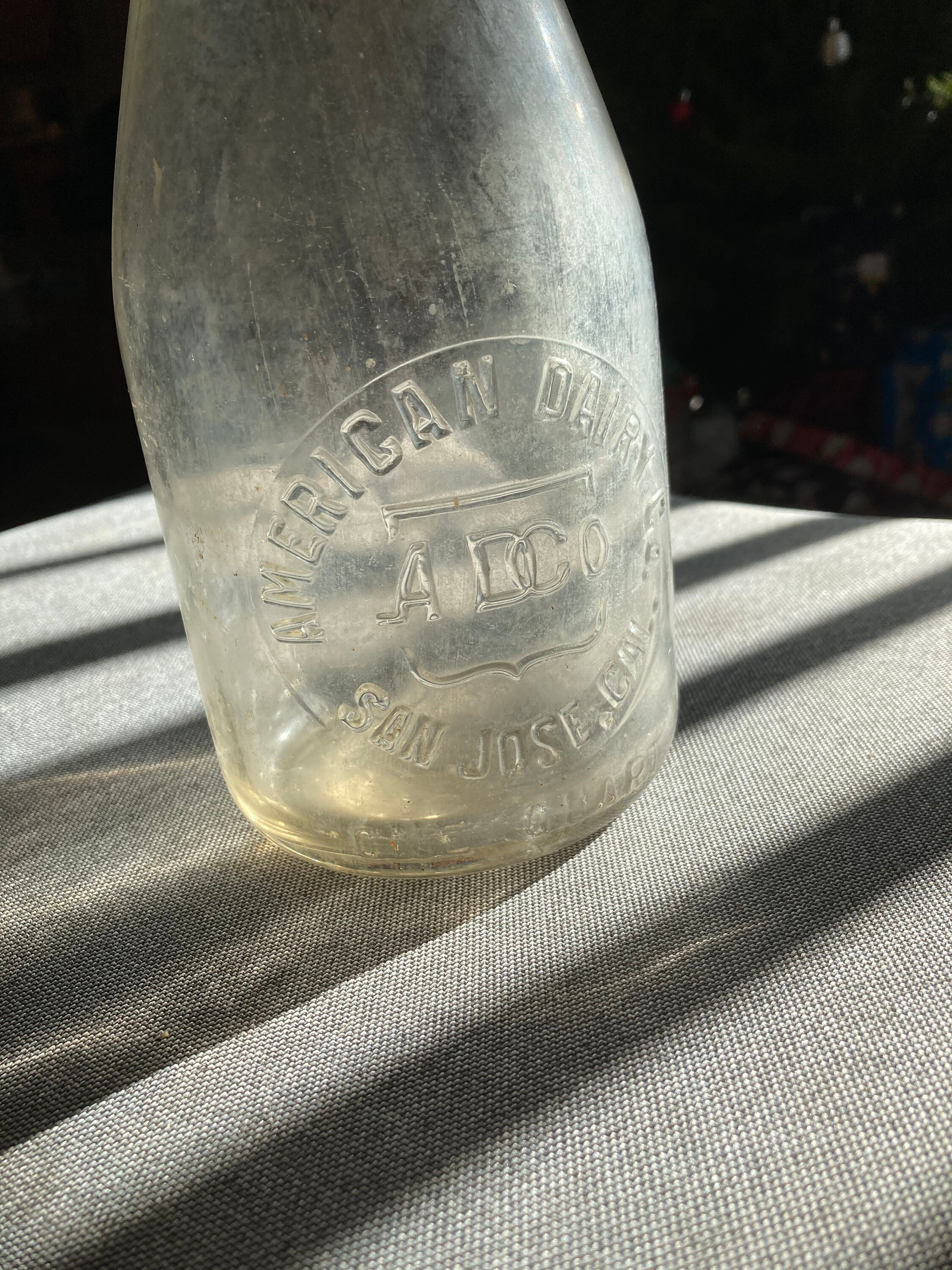 American Dairy Co. San Jose Embossed Quart Milk Bottle