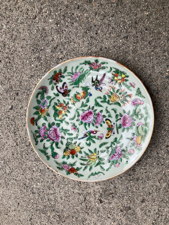19世紀光緒期中国輸出用磁器青磁鳥蝶図皿 - Etsy 日本