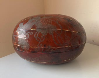 Japanese Lacquer Melon Shaped Box and Cover