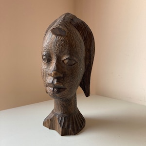 West African Carved Female Bust Signed Oziegbe