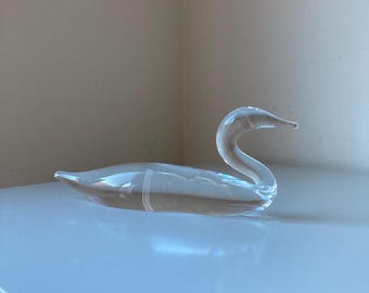 Signed Steuben Clear Crystal Shore Bird 8303 Art Glass Figurine Designed by James Houston - "Following the flow"