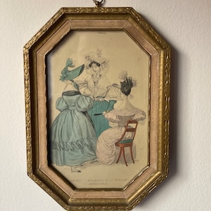 Framed Antique Fashion Plate from The Lady&#39;s Magazine - Walking, Morning, & Evening Dresses