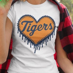 Tigers Heart Drip PNG Sublimation Design Vintage Orange Blue Baseball Mom Fan Sport Team Digital Download