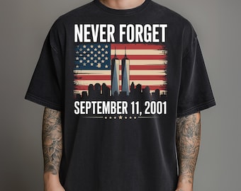 Nunca olvides el Memorial del 11 de septiembre PNG Bandera estadounidense Torres Gemelas Clipart digital Sublimación patriótica para camisetas Manualidades DIY Descargar