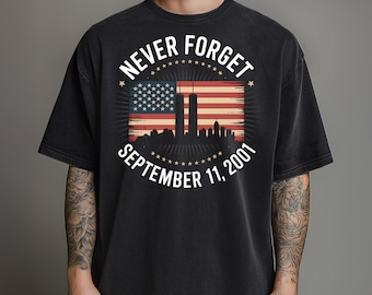 Nunca olvides el Memorial del 11 de septiembre PNG Bandera estadounidense Torres Gemelas Clipart digital Sublimación patriótica para camisetas Manualidades DIY Descargar