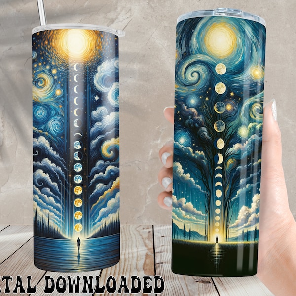 Art Solar Eclipse 2024 Tumbler, Phases of the Moon Travel Cup, Artistic Insulated Drinkware,Unique Coffee Thermos