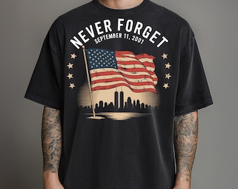 Nunca olvides el Memorial del 11 de septiembre PNG Bandera estadounidense Torres Gemelas Clipart digital Sublimación patriótica para camisetas Manualidades DIY Descargar