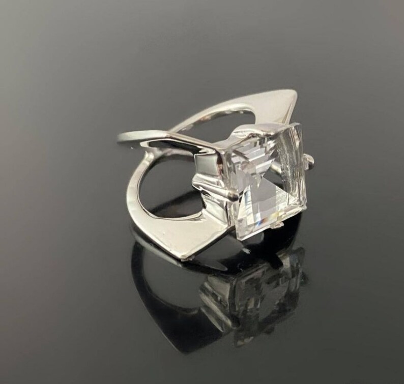 White Quartz Ring, Stone Ring, Bezel Ring, Wide Band Ring, 925 Sterling