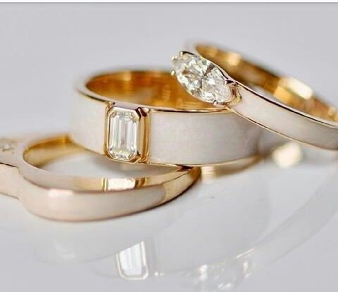 Enamel Stacking Ring, White Enamel Ring, Black Enamel Ring, Enamel Gold Band, 18k Gold Plated