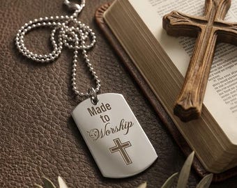 Made to Worship 2 Engraved Dog Tag Necklace – 20" Ball Chain