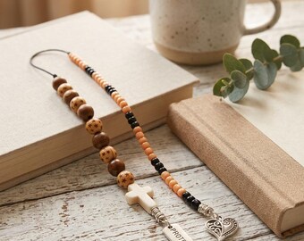 Handmade Christian Seed Beaded Bookmark with “Protected” & Heart Charms