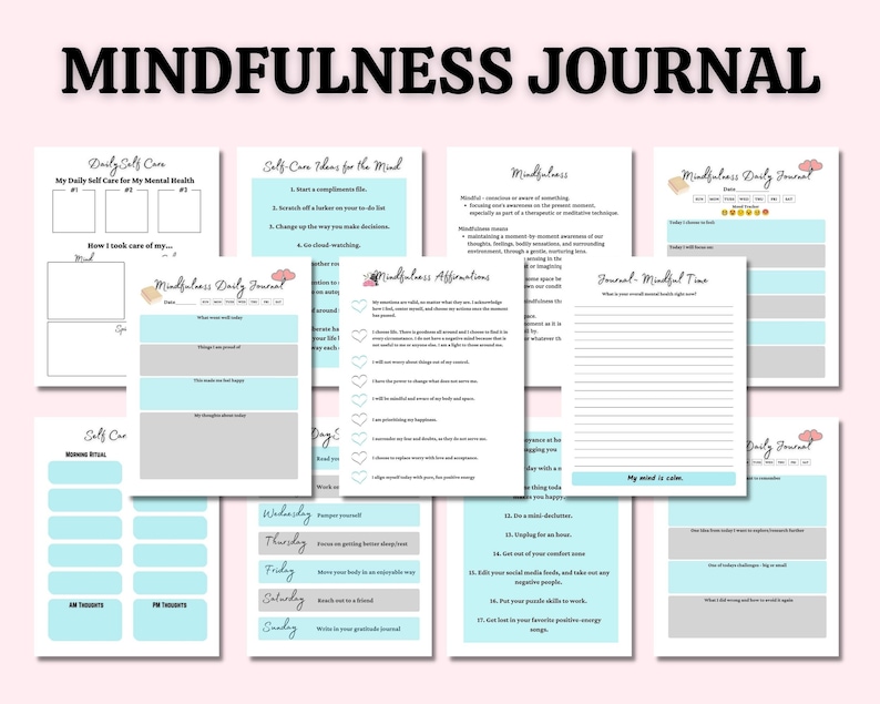 Mindfulness Journal Printable Journal Self Care Ideas Etsy