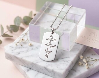 Be the Salt • Be the Light Engraved Dog Tag Necklace – 20" Ball Chain