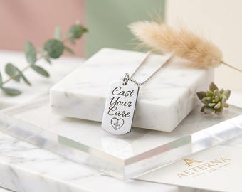 Cast Your Care Engraved Dog Tag Necklace – 20" Ball Chain