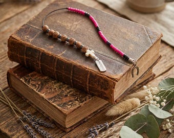 Handmade Christian Seed Beaded Bookmark with “Protected” & Horseshoe Charms