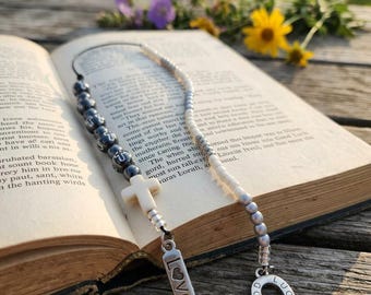 Handmade Christian Seed Beaded Bookmark with “Love” & Horseshoe Charms