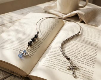 Handmade Christian Seed Beaded Bookmark with Angel & Cross Charms