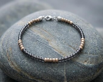 Handmade Clear & Dark Grey Beaded Anklet with Lobster Clasp
