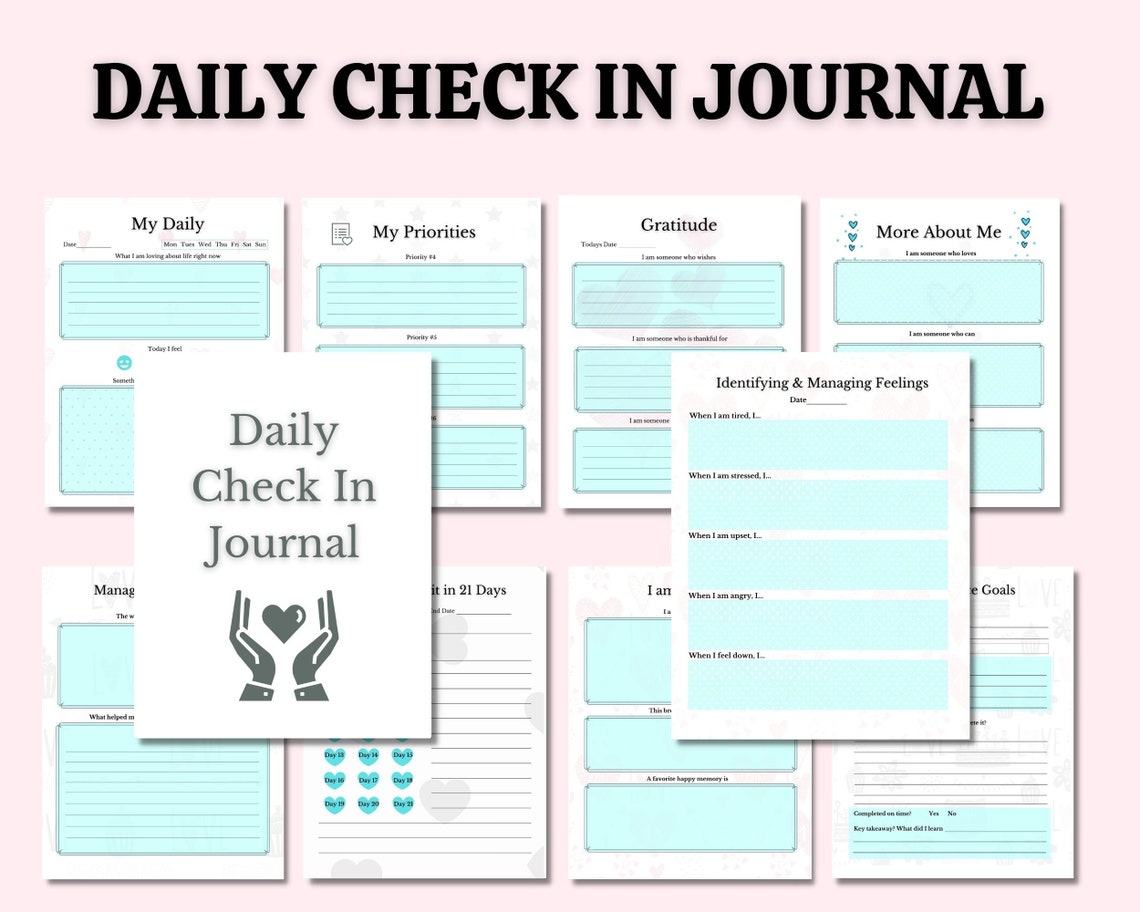 Canva Template Daily Check in Journal Self Care Journal Etsy UK