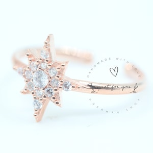 North Star Sterling Silver Rose Gold Ring, Handmade Jewelry, Adjustable Ring, Gifts for Her
