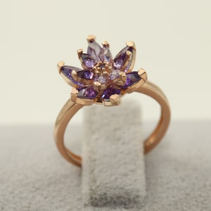 Purple Lotus Flower Silver Ring