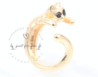 Anillo de gato, anillo de animal, joyería hecha a mano, anillo ajustable, regalo para ella