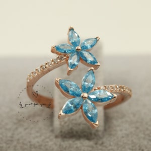 Blue Flower Silver Ring