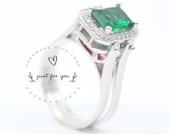 Handmade Reversible Sterling Silver Ring, Emerald Ruby Two-Band