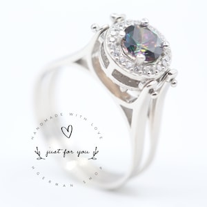 Reversible Ring, Round Cut Mystic Topaz and Honey 2 Band Ring, Two in a One Ring, Two Sided Ring, Sterling Silver Ring, Handmade Jewelry