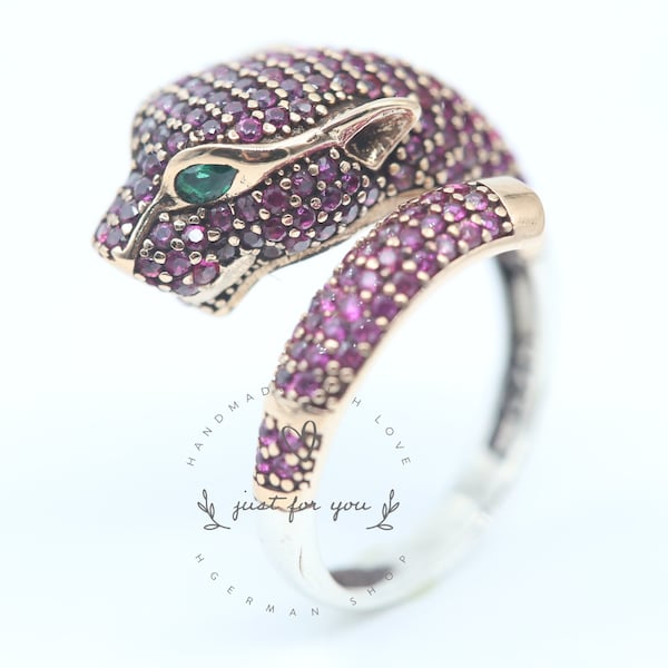 Jaguar Panther Leopard Cubic Zircon Ring