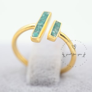 Natural Aventurine Sterling Silver Gold Ring, Green Stone Ring, Handmade Jewelry, Gifts for Her