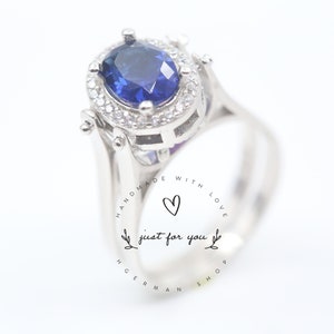Wendbarer Ring, Oval geschliffener Saphir und Amethyst 2 Band Ring, Zwei in einem Ring, Zweiseitiger Ring, Sterling Silber Ring, Handgemachter Schmuck