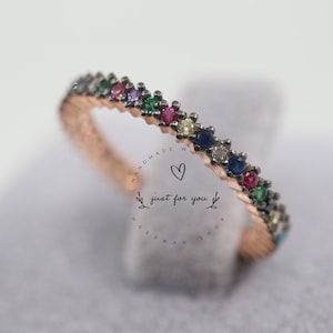 Enkele lijn multi-kleur ronde gesneden cubic zirconia 925 sterling zilver fashion design band ring verschillende maten beschikbaar