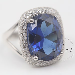 Sapphire Sterling Silver Ring, Handmade Jewelry, Modern Ring, Gifts for Her, Minimalist Ring, Statement Ring, Dainty Jewelry