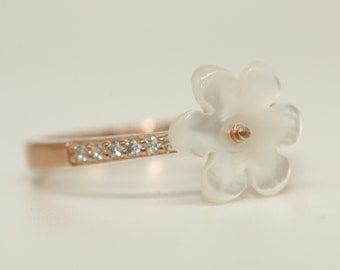 Weißer Blume Silber Ring