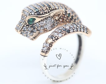 Jaguar Panther Leopard Cubic Zircon Ring