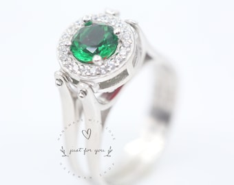 Reversible Emerald and Ruby Sterling Silver Ring, Handmade 2-in-1 Band