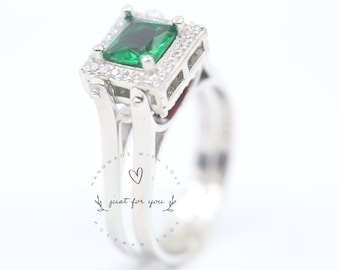 Handmade Reversible Sterling Silver Ring, Emerald and Ruby
